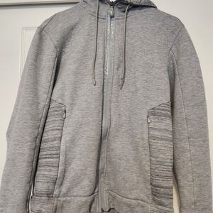 Hugo Boss Selwyn zip-up hooded sweatshirt in grey. 